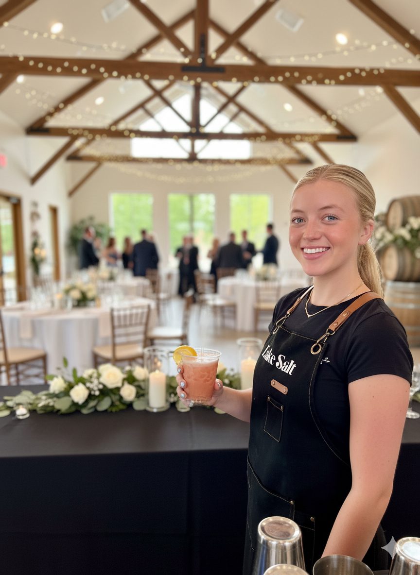 Lake Salt bartender at an elegant wedding venue